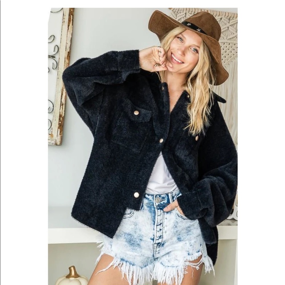 Brass button smooth fur jacket